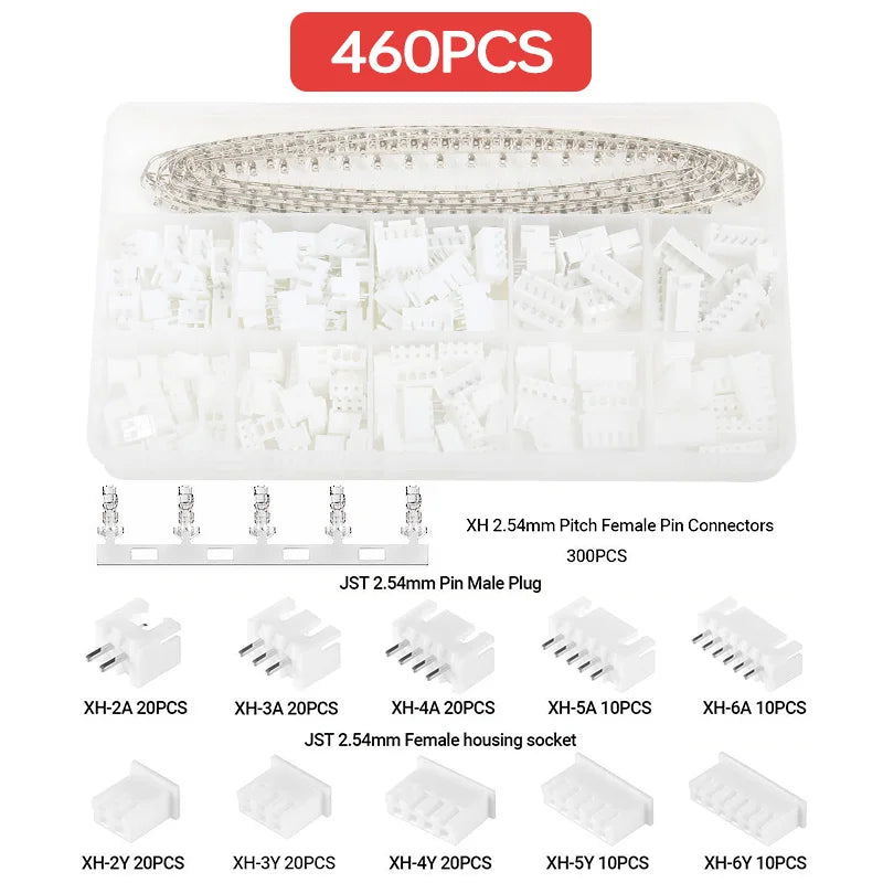 460/1550PCS Micro JST-XH & Dupont Wire Connector Kit 2.54mm – 2/3/4/5/6-Pin Male & Female Pin Header Jumper Cable Housing Adapter Set