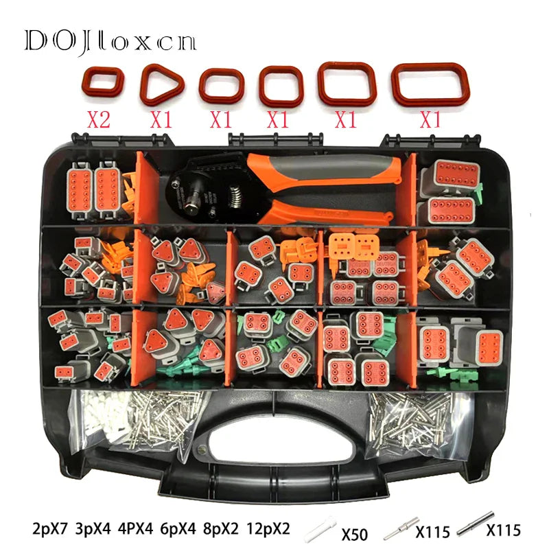 321PCS Deutsch DT Series Waterproof Connector Kit – DT06-2/3/4/6/8/12S & DT04-2/3/4/6/8/12P with Terminals Repair Tool Box