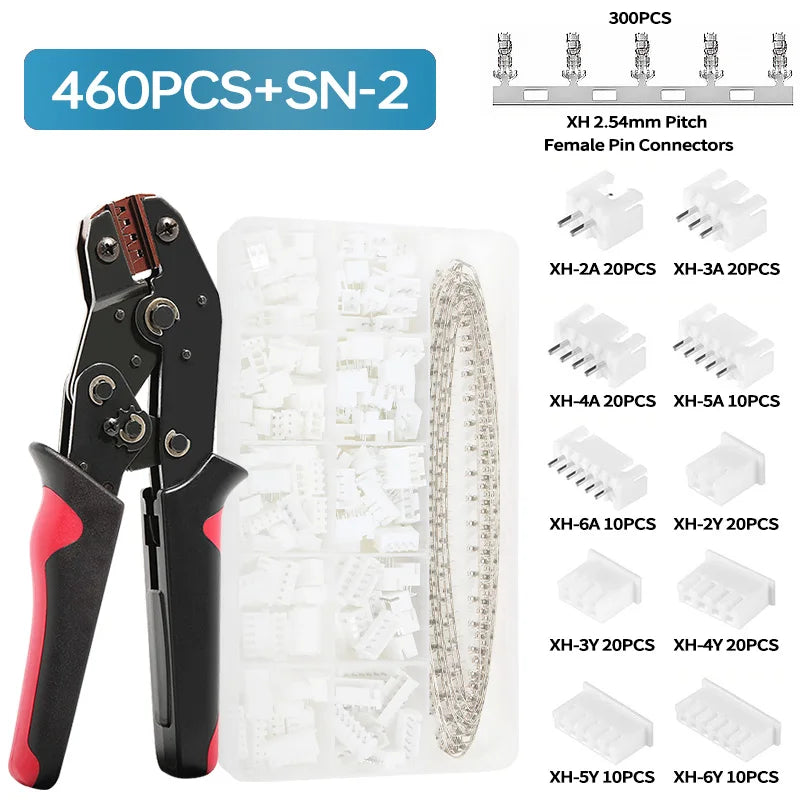 460/1550PCS Micro JST-XH & Dupont Wire Connector Kit 2.54mm – 2/3/4/5/6-Pin Male & Female Pin Header Jumper Cable Housing Adapter Set