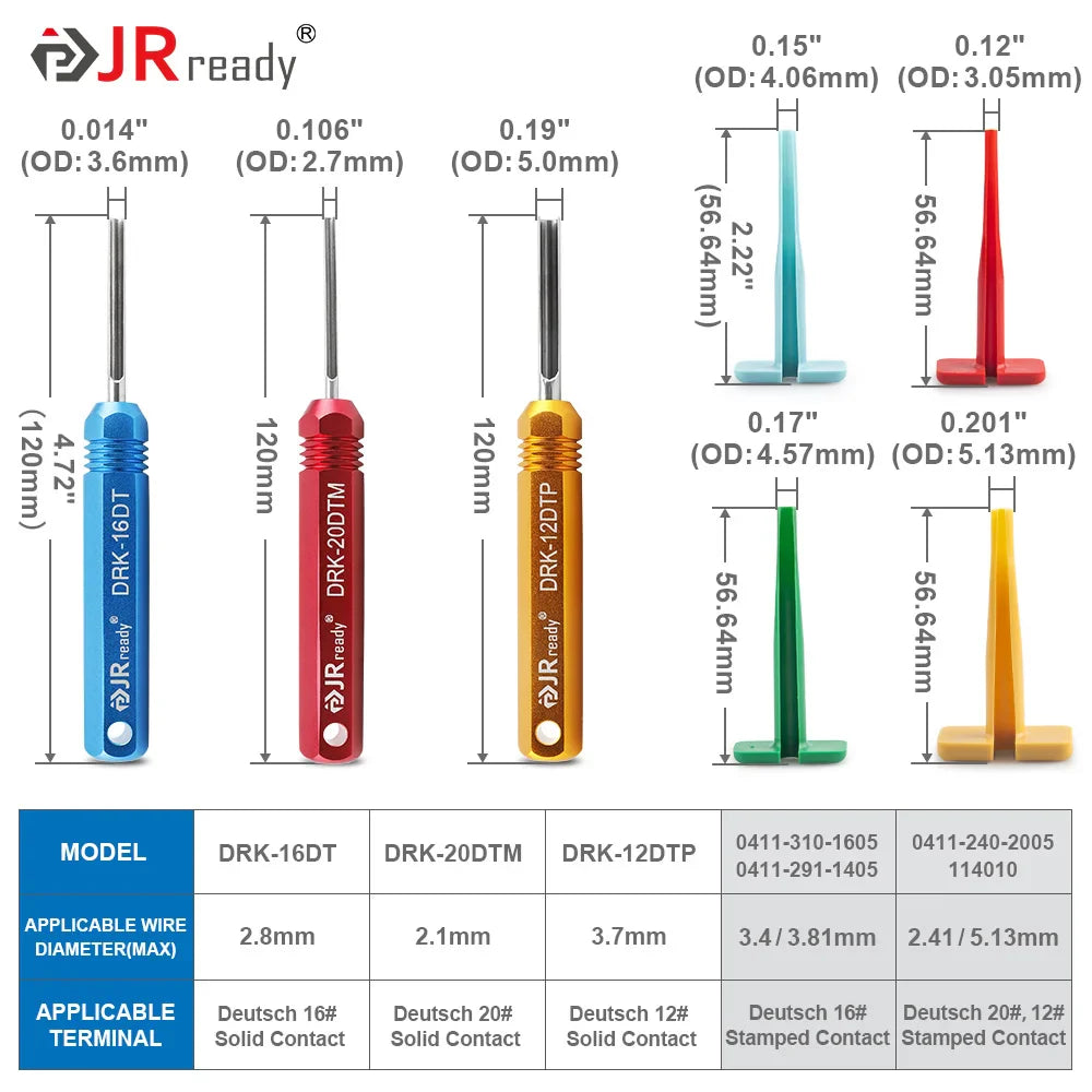 JRready RT1B Pin Extractor Tool – Terminal Removal Tool for Solid & Stamped Contacts Compatible with Deutsch DT / DTM / DTP / HDP / DRC Connectors