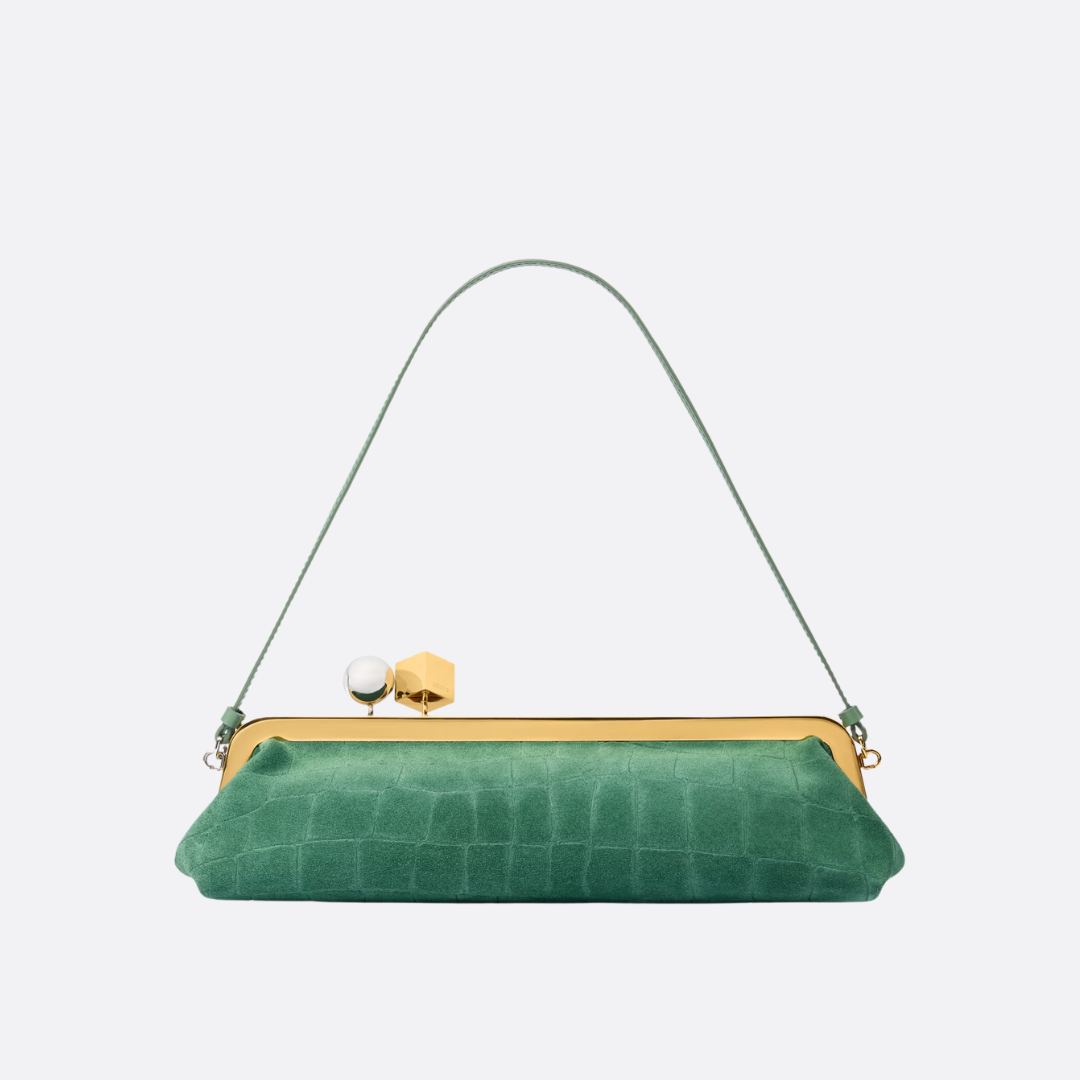 LE SALON CLUTCH AUS WILDLEDER MIT KROKO-PRÄGUNG