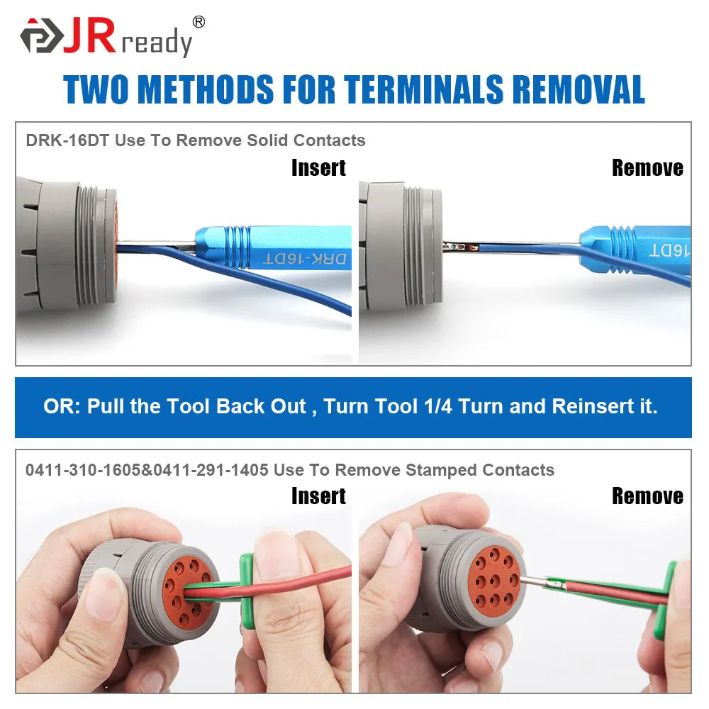 JRready RT1B Pin Extractor Tool – Terminal Removal Tool for Solid & Stamped Contacts Compatible with Deutsch DT / DTM / DTP / HDP / DRC Connectors