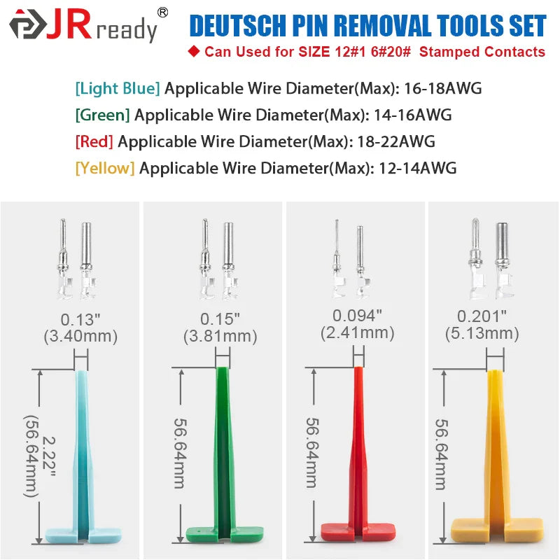 JRready RT1B Pin Extractor Tool – Terminal Removal Tool for Solid & Stamped Contacts Compatible with Deutsch DT / DTM / DTP / HDP / DRC Connectors