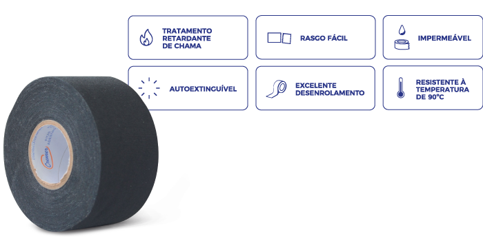 Fita Isolante Tecido Chicote Lonada com Cola Preto - Original Automotiva - Loja da Conexão Elétrica