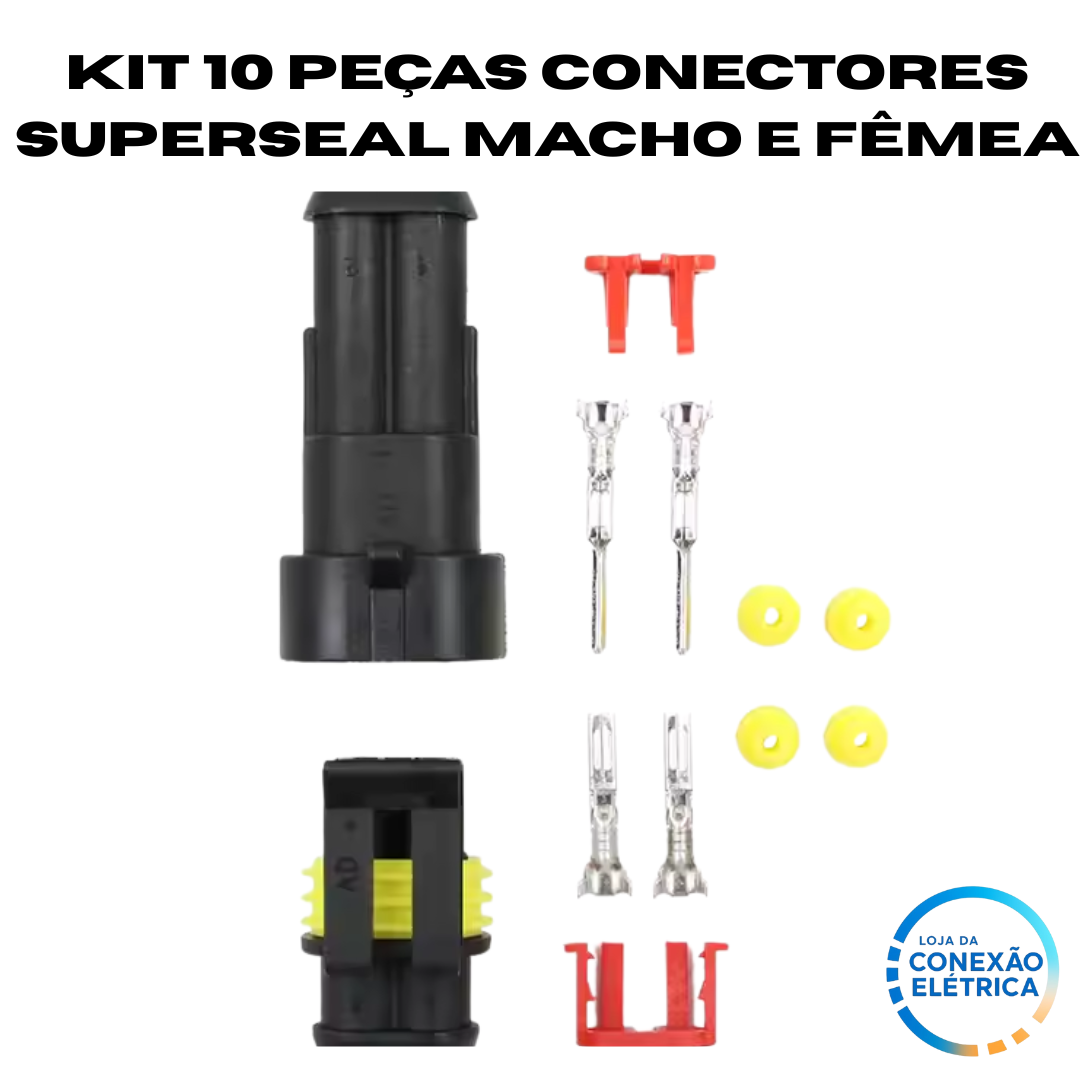 Kit 10 peças Conectores Superseal Macho e Fêmea - 2 vias - Loja da Conexão Elétrica